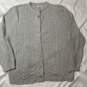Vintage Cuddle Knit Gray Cable Knit Cardigan Sweater L Grandma Cottagecore